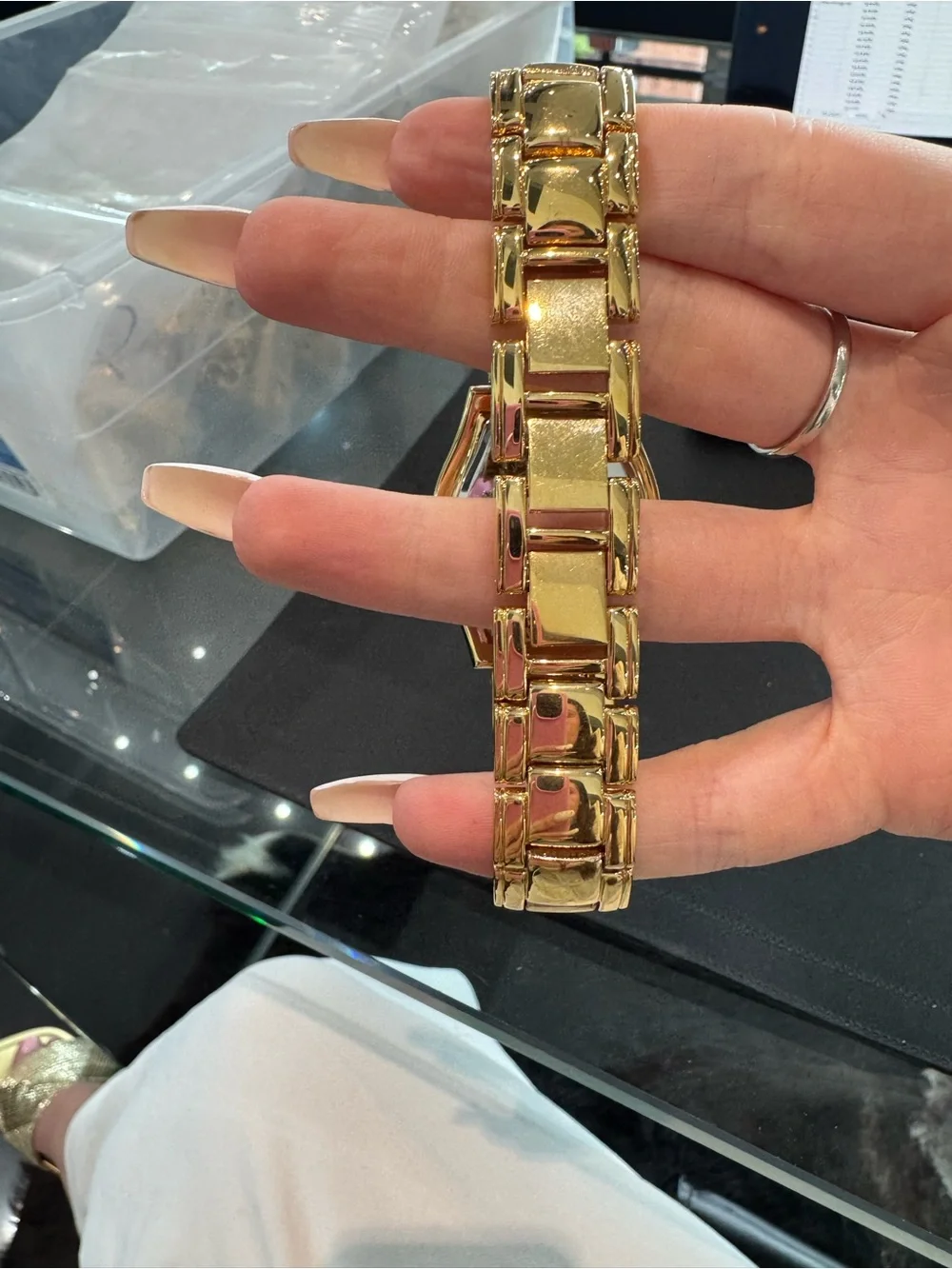DMQ Vintage Ladies Gold-Tone Crystal Tonneau Watch